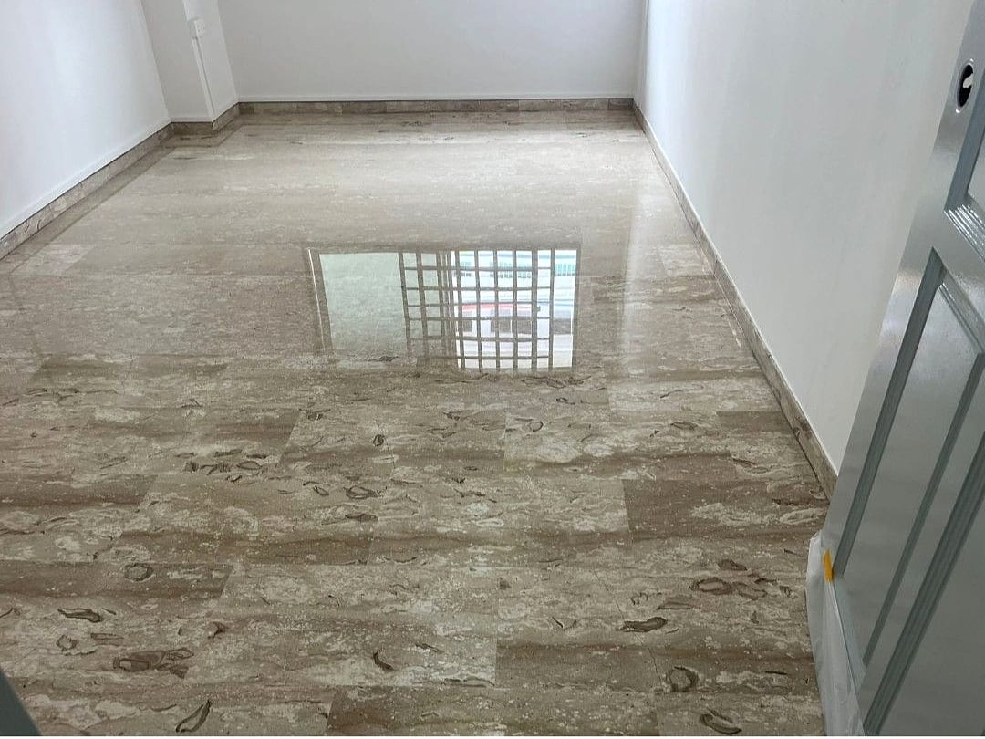 Dull marble floor before restoration and polishing work