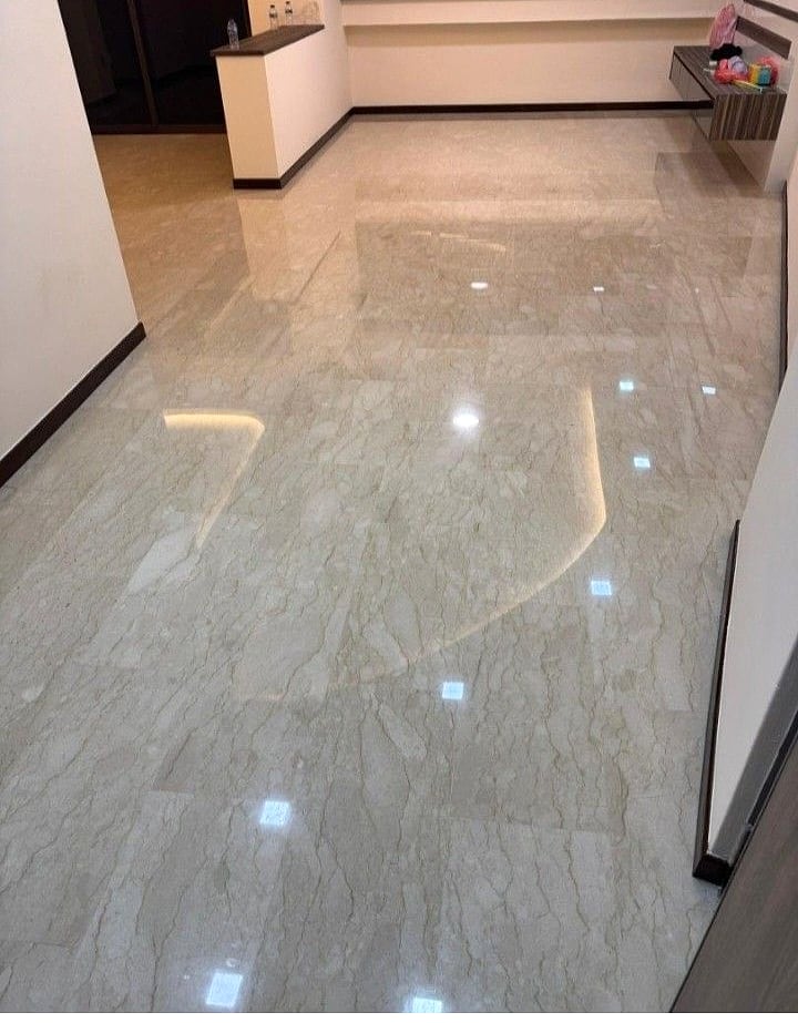 Living room marble floor after polishing and surface care