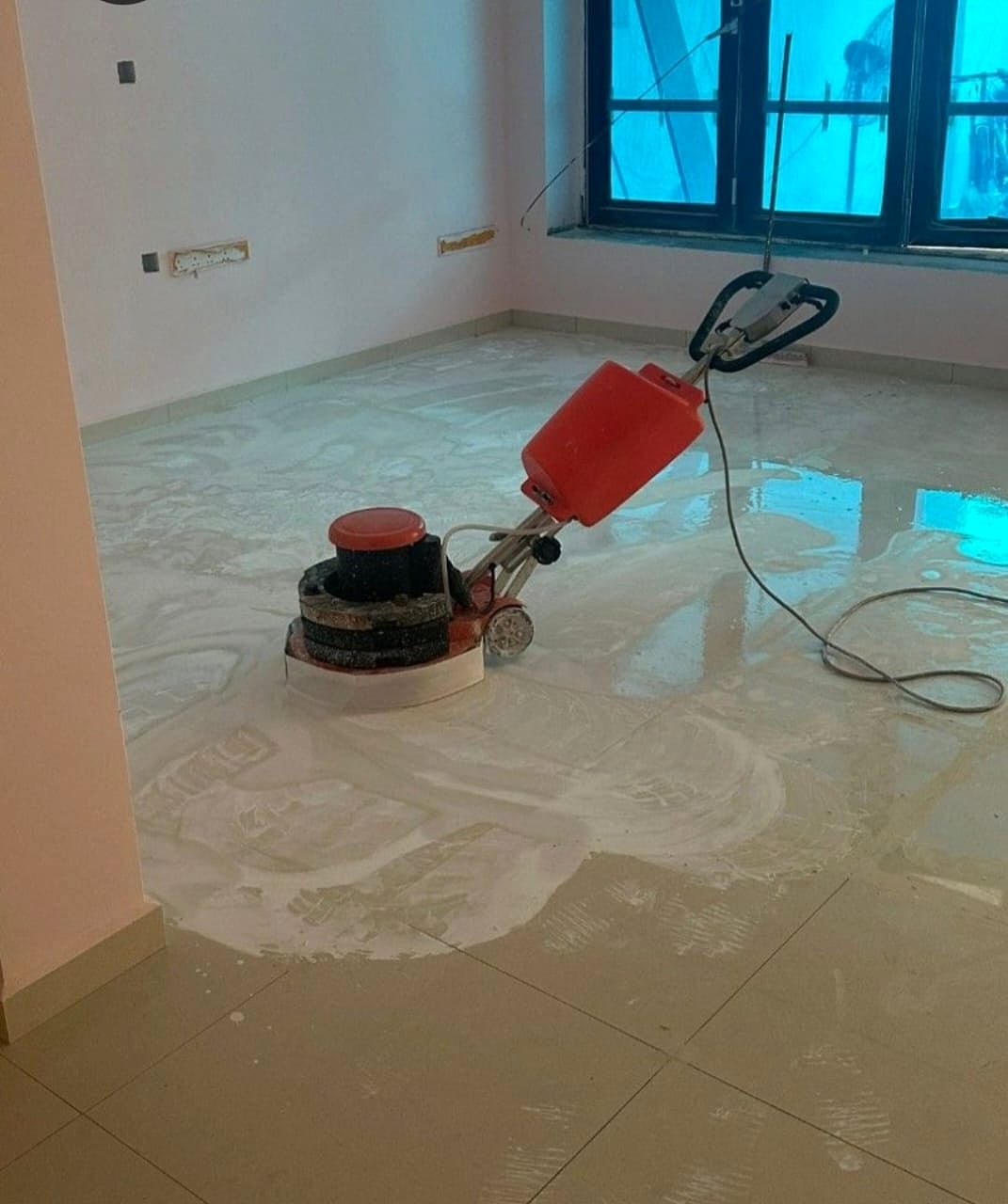 Marble polishing machine working across a stone floor by Pro Surface Works