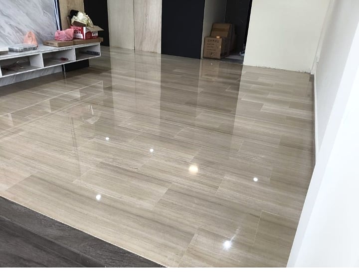 Restored stone floor with a refined polished finish