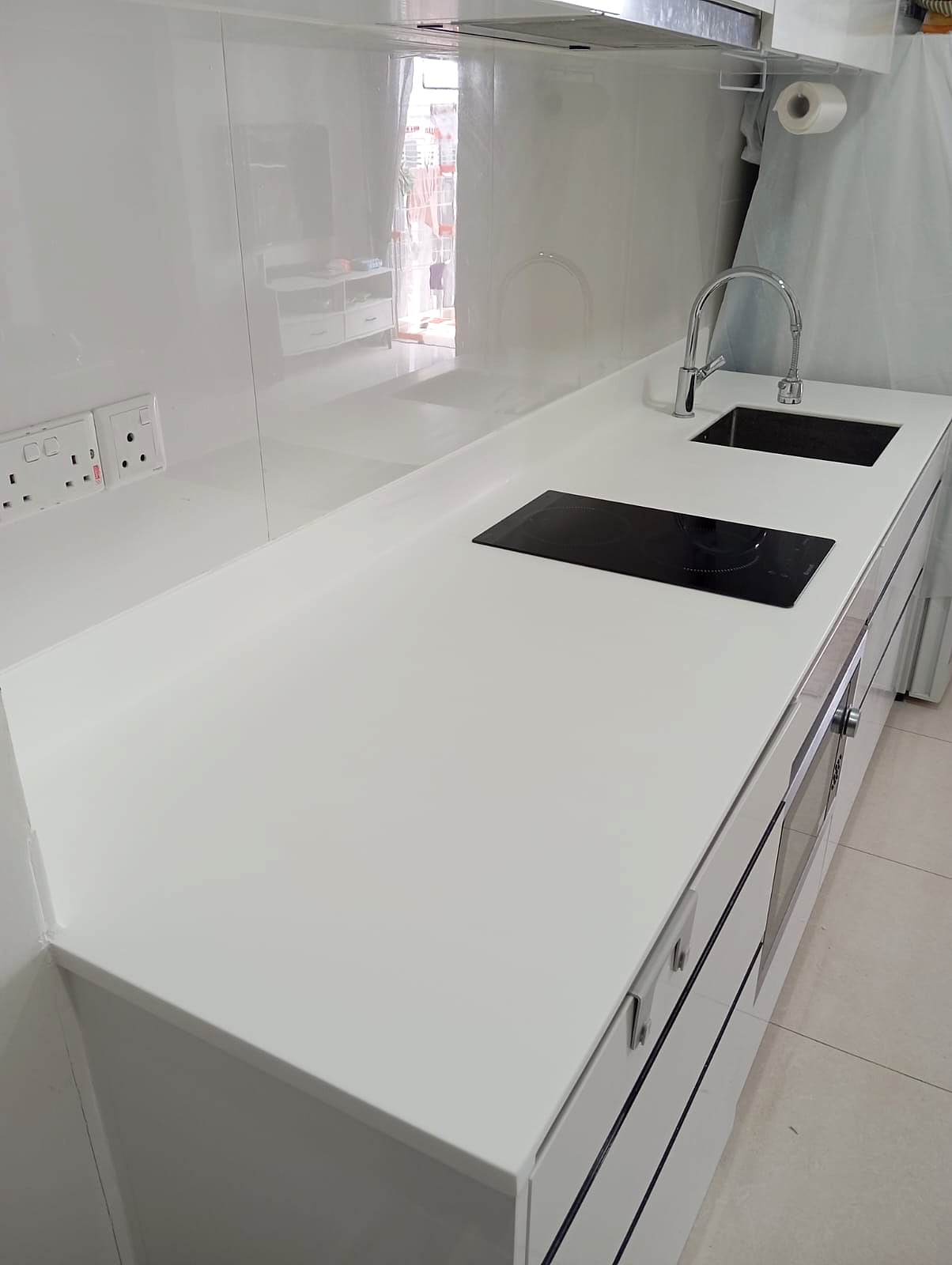 White kitchen countertop after polishing by Pro Surface Works