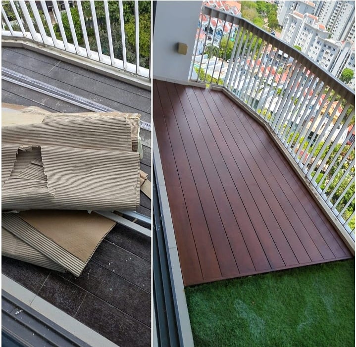 Balcony timber deck repair before and after restoration work